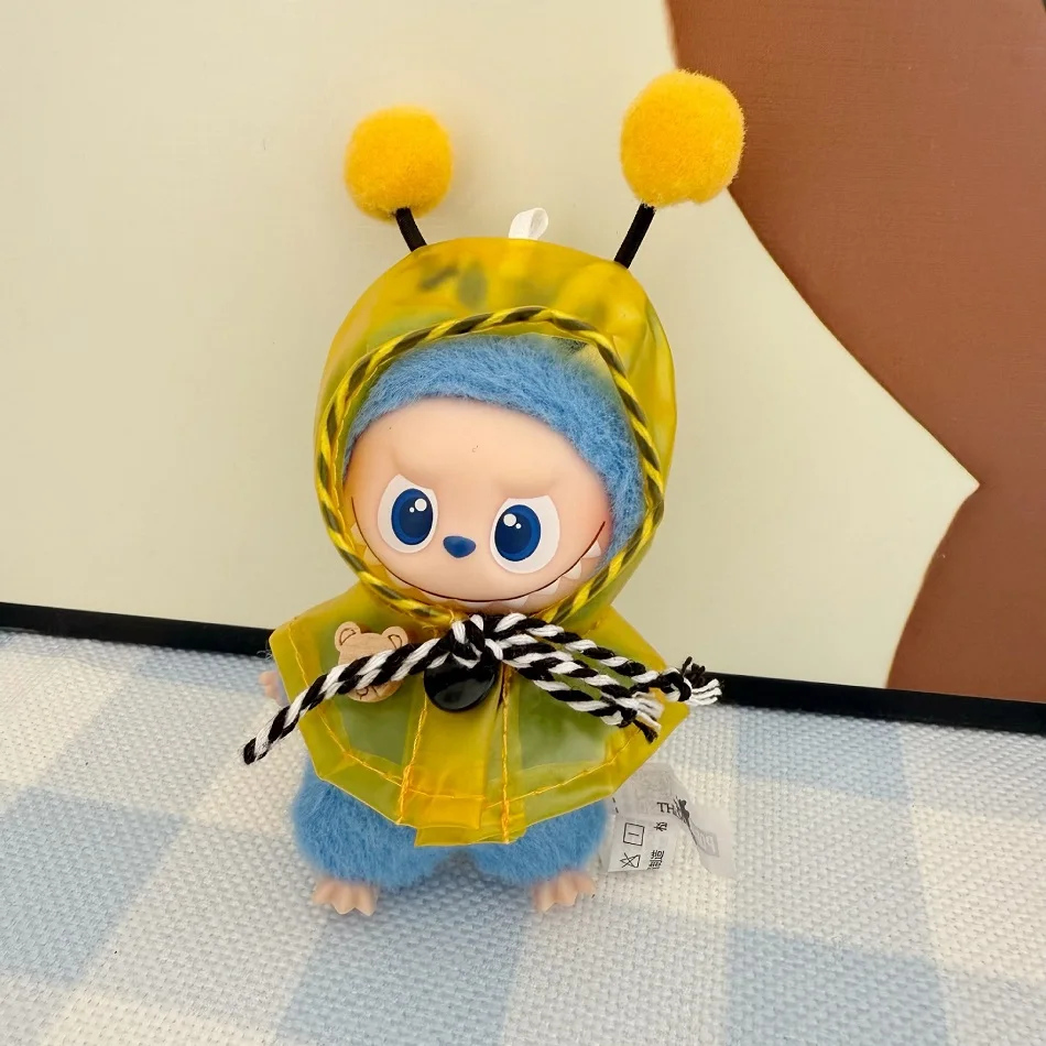 ل 10 سنتيمتر Labubu ملابس دمى Labubu الفينيل دمية ملونة مقاوم للماء في الهواء الطلق معطف واق من المطر تغيير فستان الدمية 4.0 طبعة صغيرة