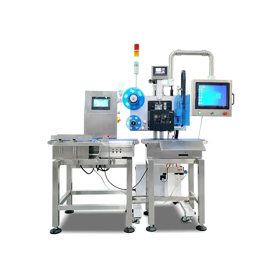 【2026】فحص الوزن وآلة وضع العلامات، فحص وزن الكرتون، المعبأ، طابعة ملصقات الطعام المعبأة بالفراغ، وزن الطباعة في الوقت الحقيقي