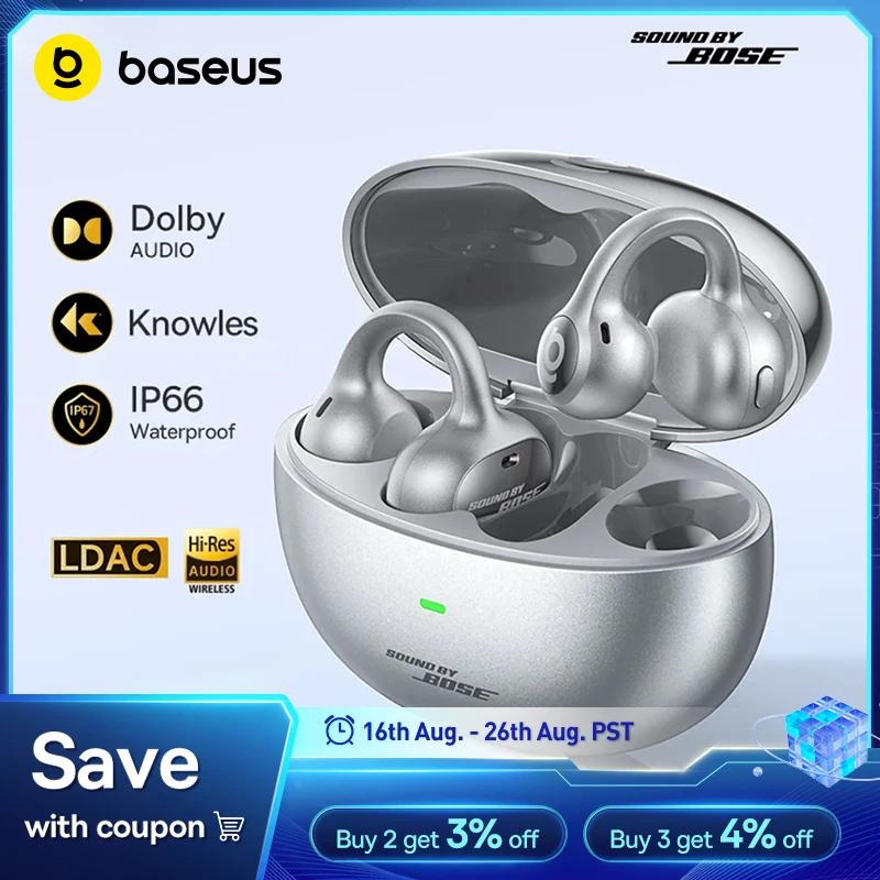 Baseus Inspire XC1 Sound by Bose Ohrclip-Kopfhörer, kabellose Bluetooth 6.1 Open-Ear-Kopfhörer, Ohrring-Design, 4 Mikrofone, Clip-on-Ohrhörer