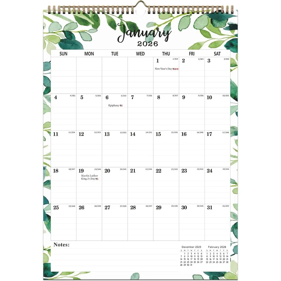 

2026 Wall Calendar 12" x 17" from July 2025 - December 2026 18 Monthly Hanging Large Wall Calendar 2025-2026 with Spiral Bindin