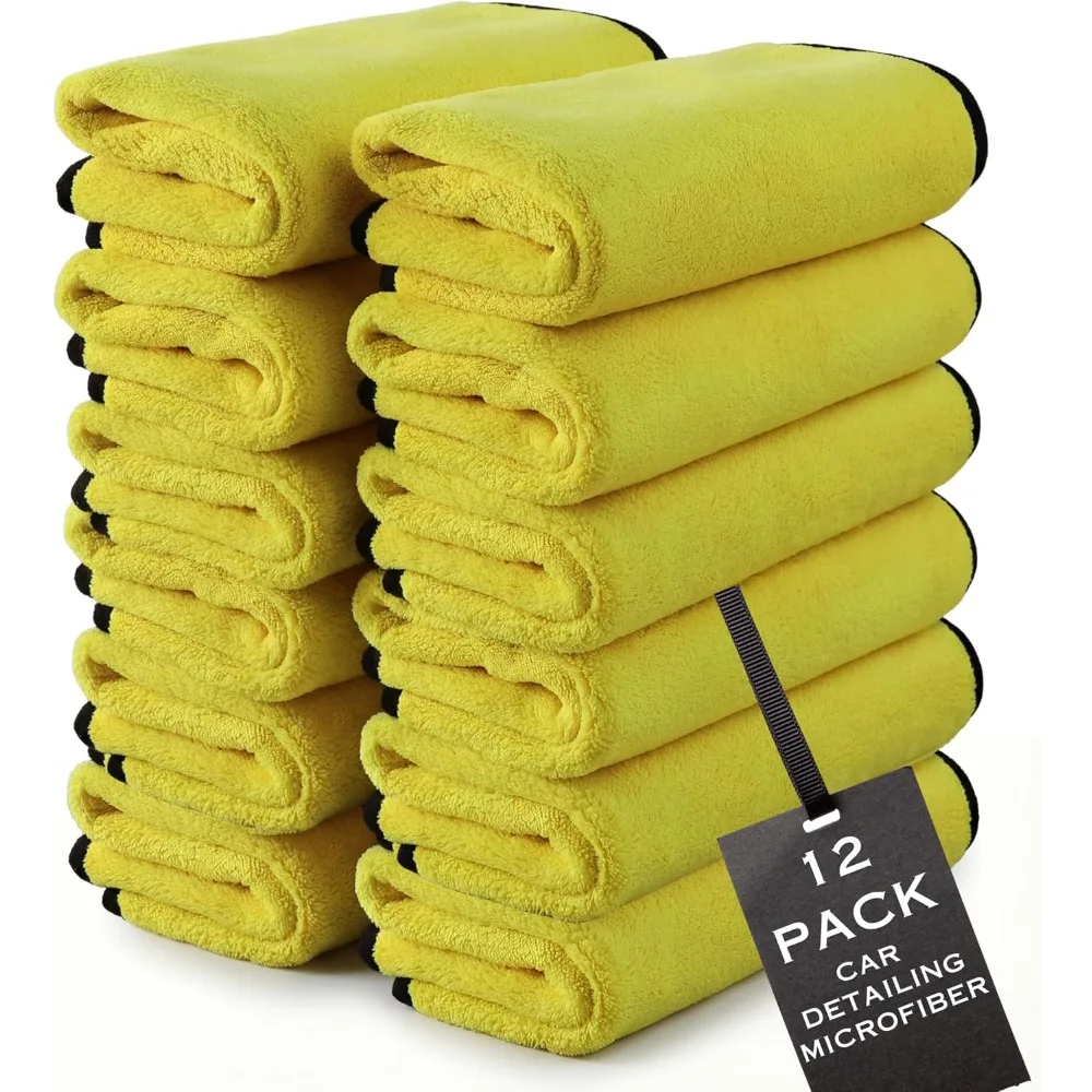 

Плотные плюшевые автомобильные полотенца из микрофибры 600 GSM, двусторонние, без царапин, без ворса, 16x16, 12 штук в упаковке