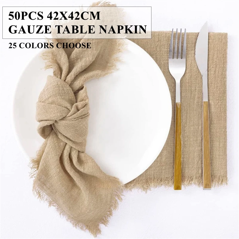 50pcs Gauze Napkin Sage Rust Cheesecloth Cotton Napkins For Wedding Banquet Decoration