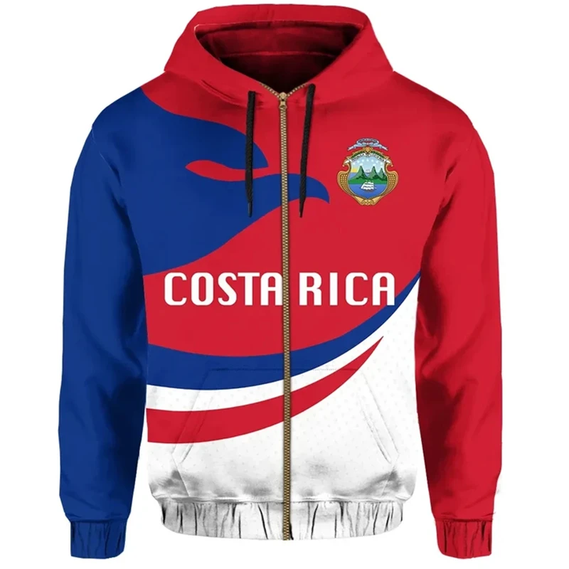 Spring Autumn Fashion Country Flag Zip Up Hoodies New Hot Costa Rica National Emblem 3D Print Hooded Sweatshirts Boys Kids Coat