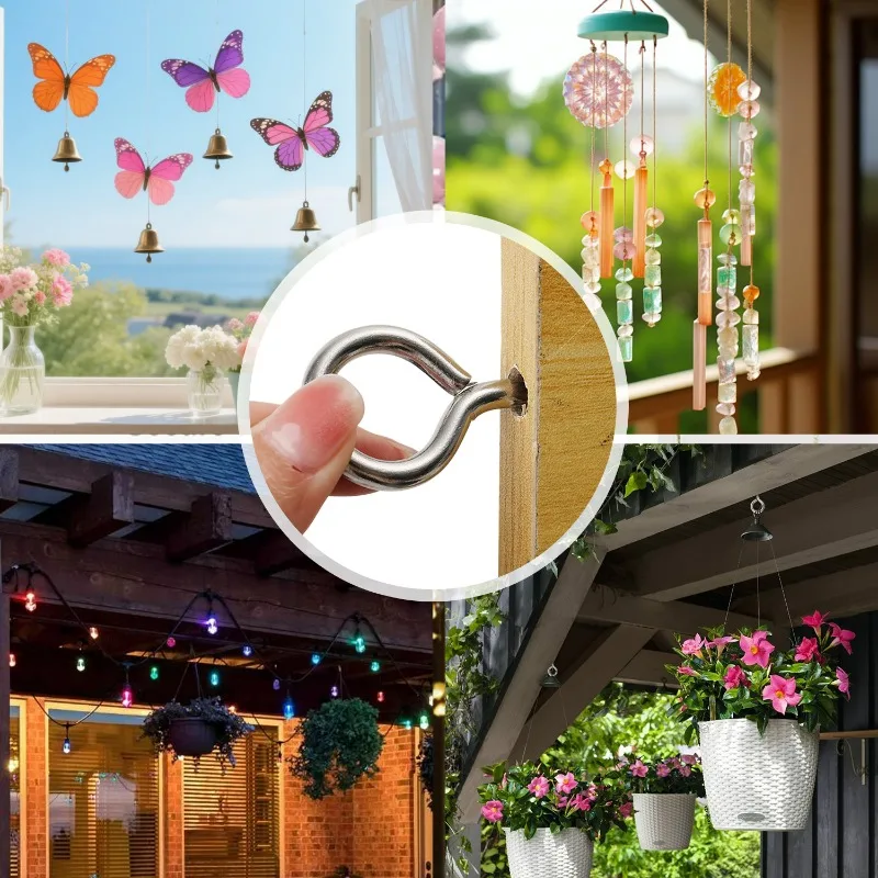 M5 M6 Stainless Steel Screw Eye Bolts Spiral Handle Self Tapping Screws Hook Ring Eyelet Hooks for Indoor and Outdoor Hanging