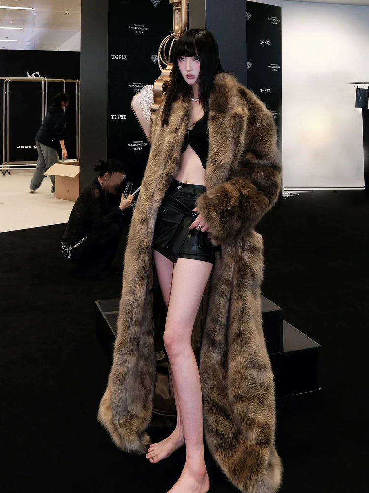 

Eco-Friendly Fur Coat Women's Casual Fashion Young Style Super Long Design Winter Outerwear Thickened Loose Fit Street Style