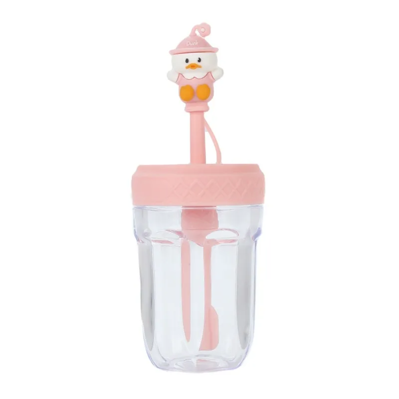 Summer high-value cute pet cartoon straw cups for male and female students mixing water cups and duck plastic cups customized.