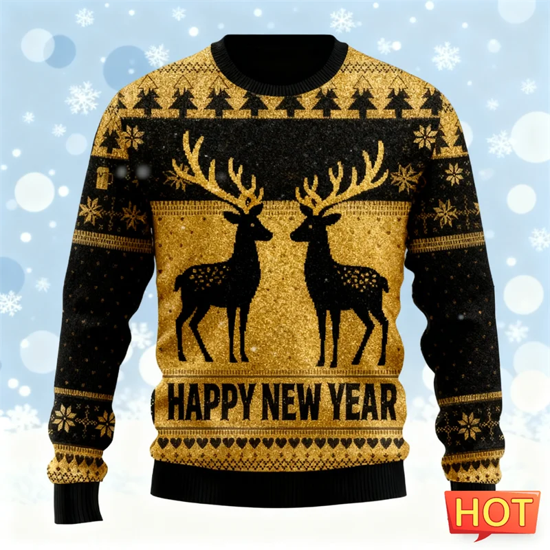 2026 جديد سنة جديدة سعيدة خطابات بلوزات بسيطة موضة عطلة ارتداء ثلاثية الأبعاد مطبوعة القبيح عيد الميلاد سترة بلايز المتضخم عادية