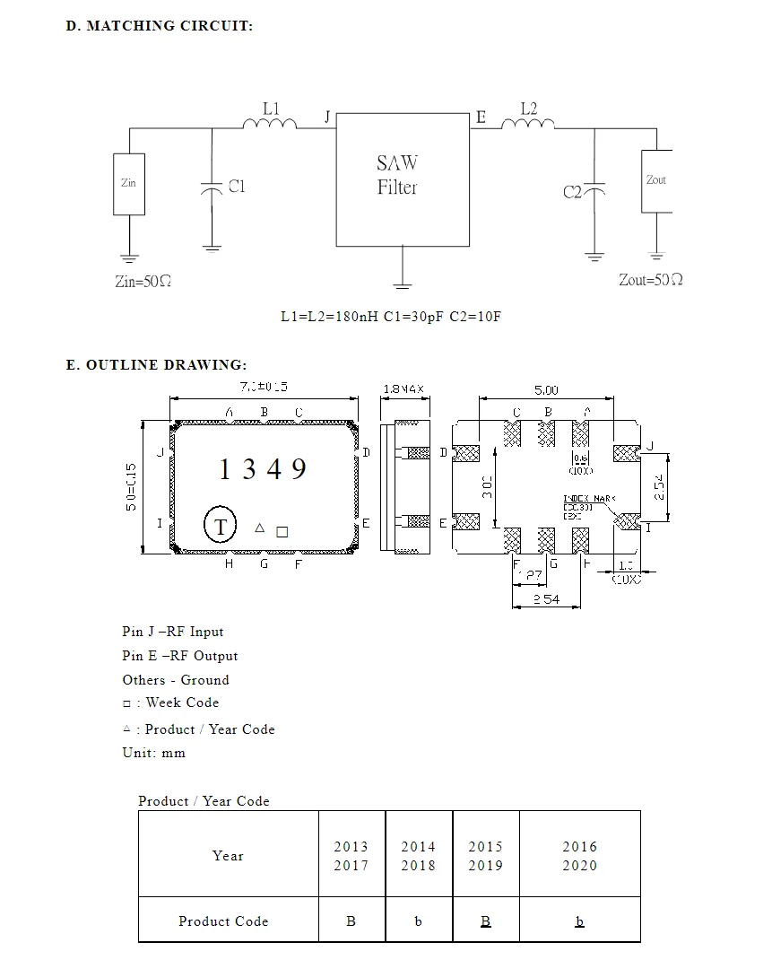 5PCS New original TB1349A screen printed 1349 packaged SMD 75MHz SAW filter  TB0746A code 746  140MHz