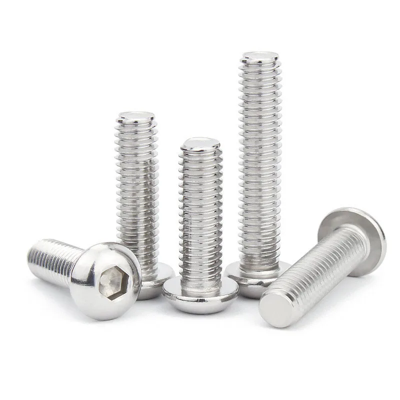 50Pcs M2 M2.5 M3 M4 ISO7380 GB70.2 304 Stainless Steel A2 Round Head Screws Mushroom Hexagon Socket Button Head Screw