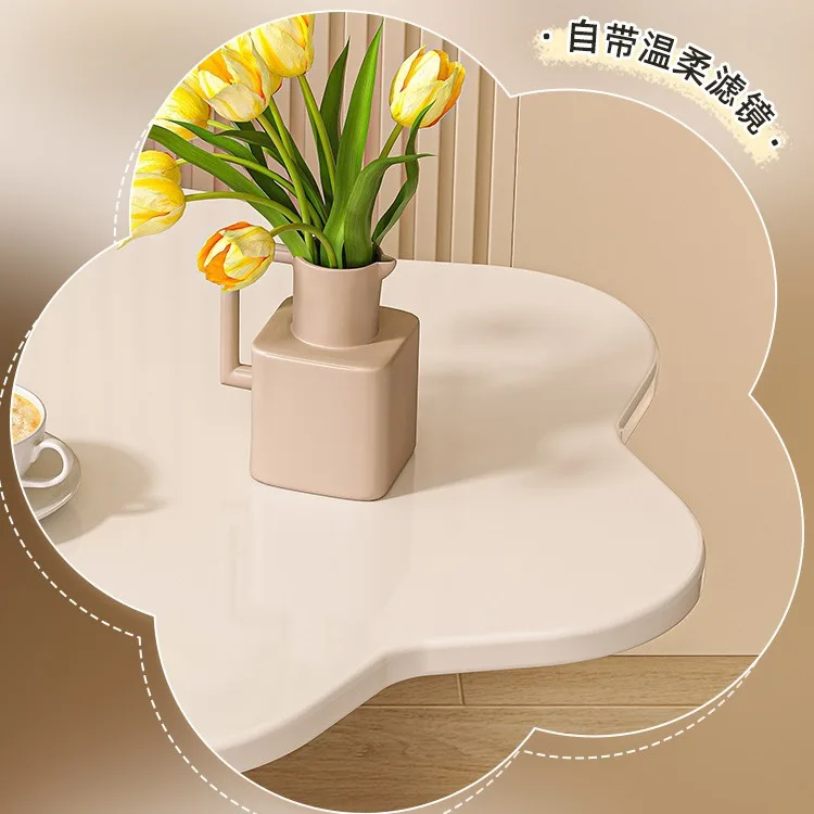 #Modern Cream Wooden Corner Sofa Side Table Small Apartment Living Room Balcony Bedside Table