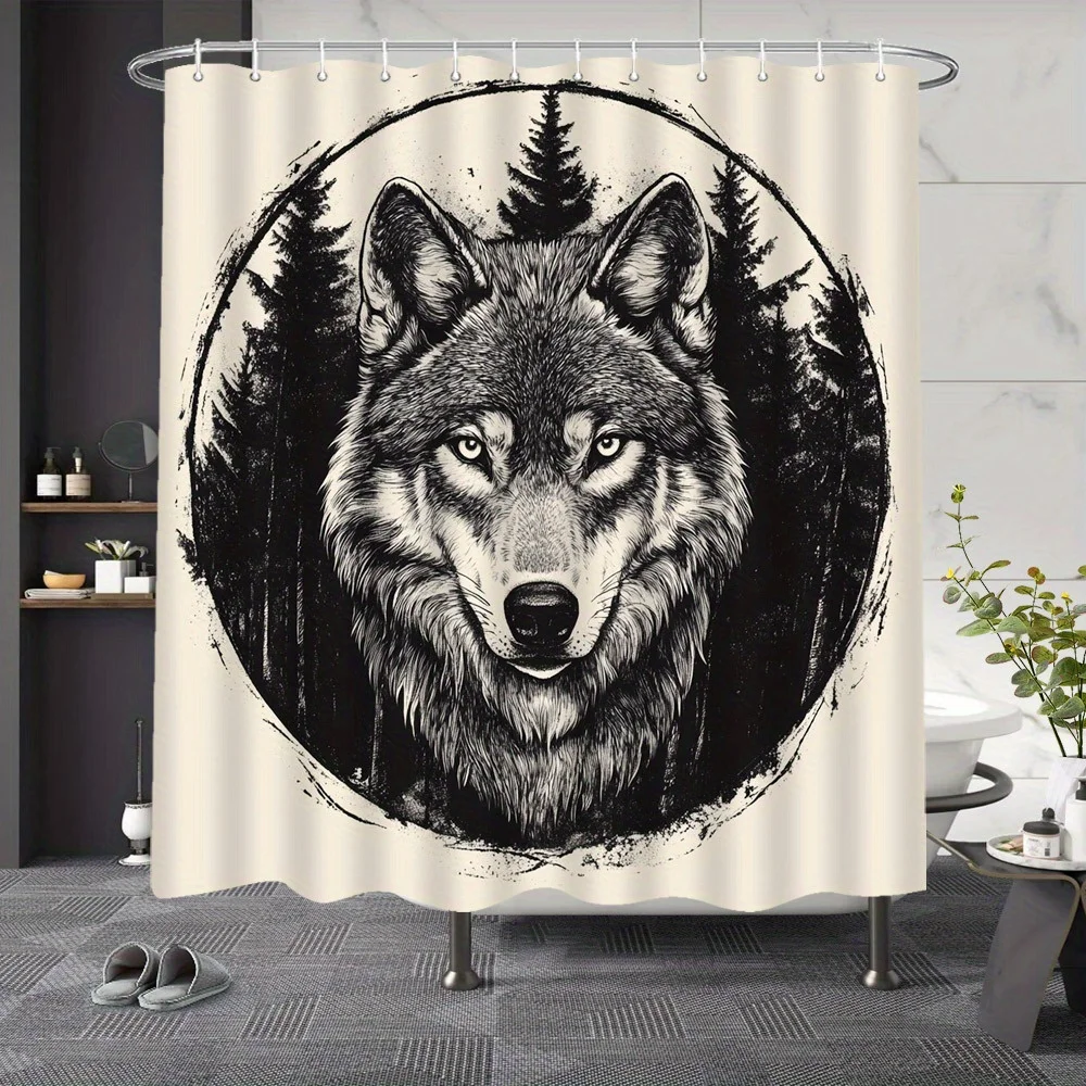 

Wolf Themed Shower Curtain - Art Animal Print Shower Curtain, Animal Totem Fashion Home Curtain, Four Season Bathroom Decoration