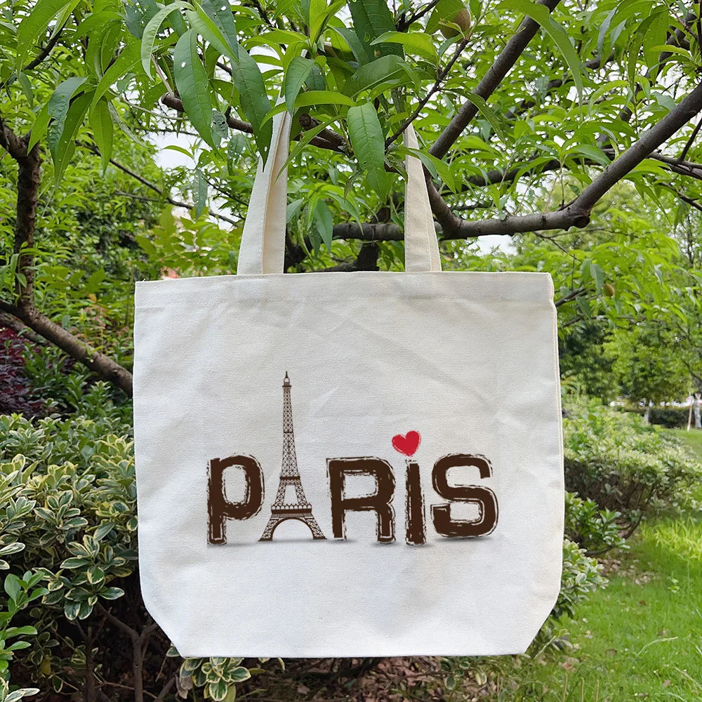 France Paris Souvenir Tote Bag Lightweight Casual Shoulder Bag Eiffel Tower Canvas Shopper Bag I Love Paris Handbag Gift