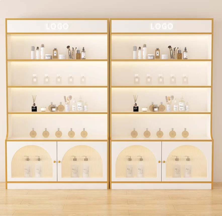 Display cabinet products Cosmetics shelf samples Beauty salon Nail salon shelving Multi-layer glass door display cabinet