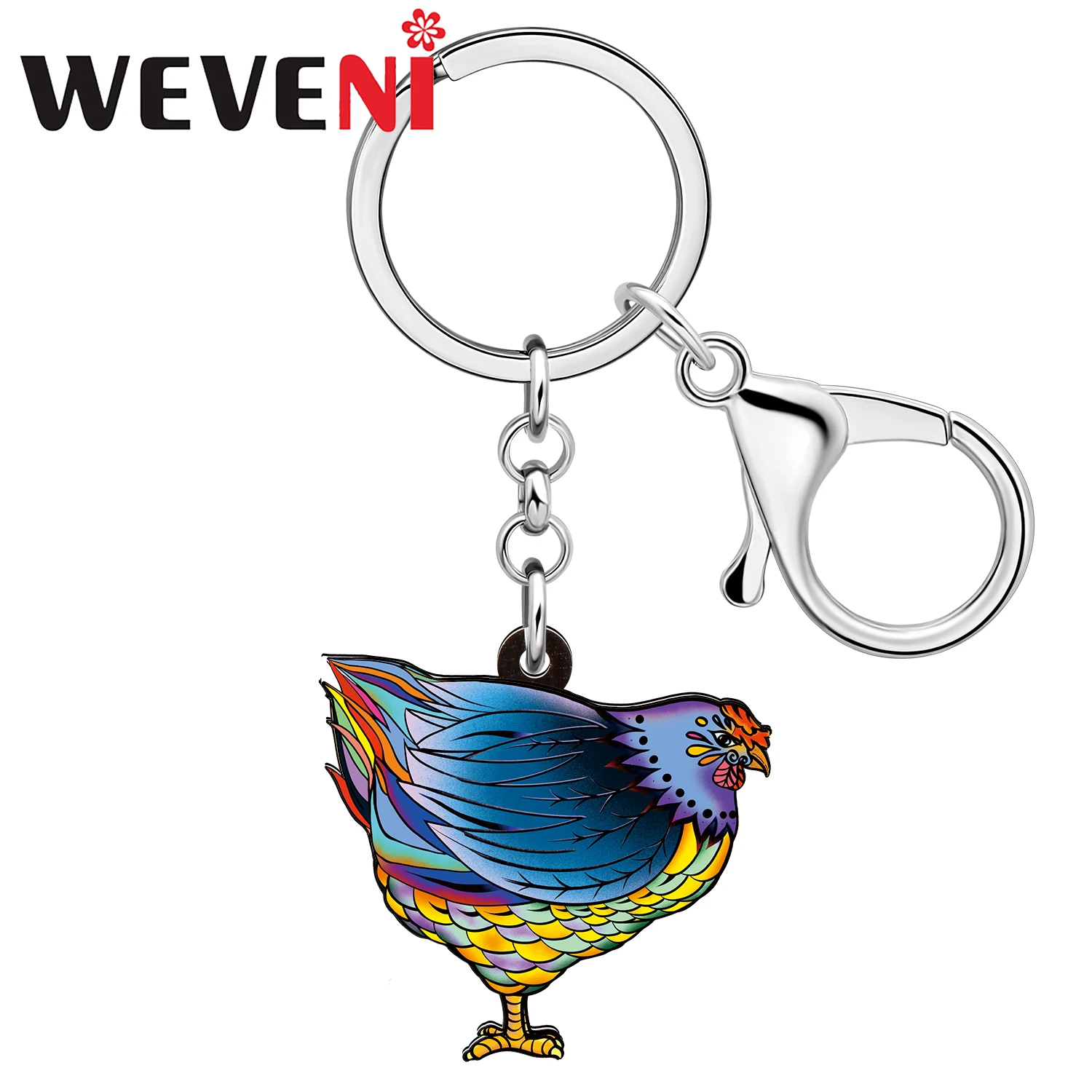 WEVENI Acrylic Trendy Jewelry Keychains Fun Hen Chicken Key Chain Handbag School Bag Purse Key Ring Gifts For Women Girls Kids