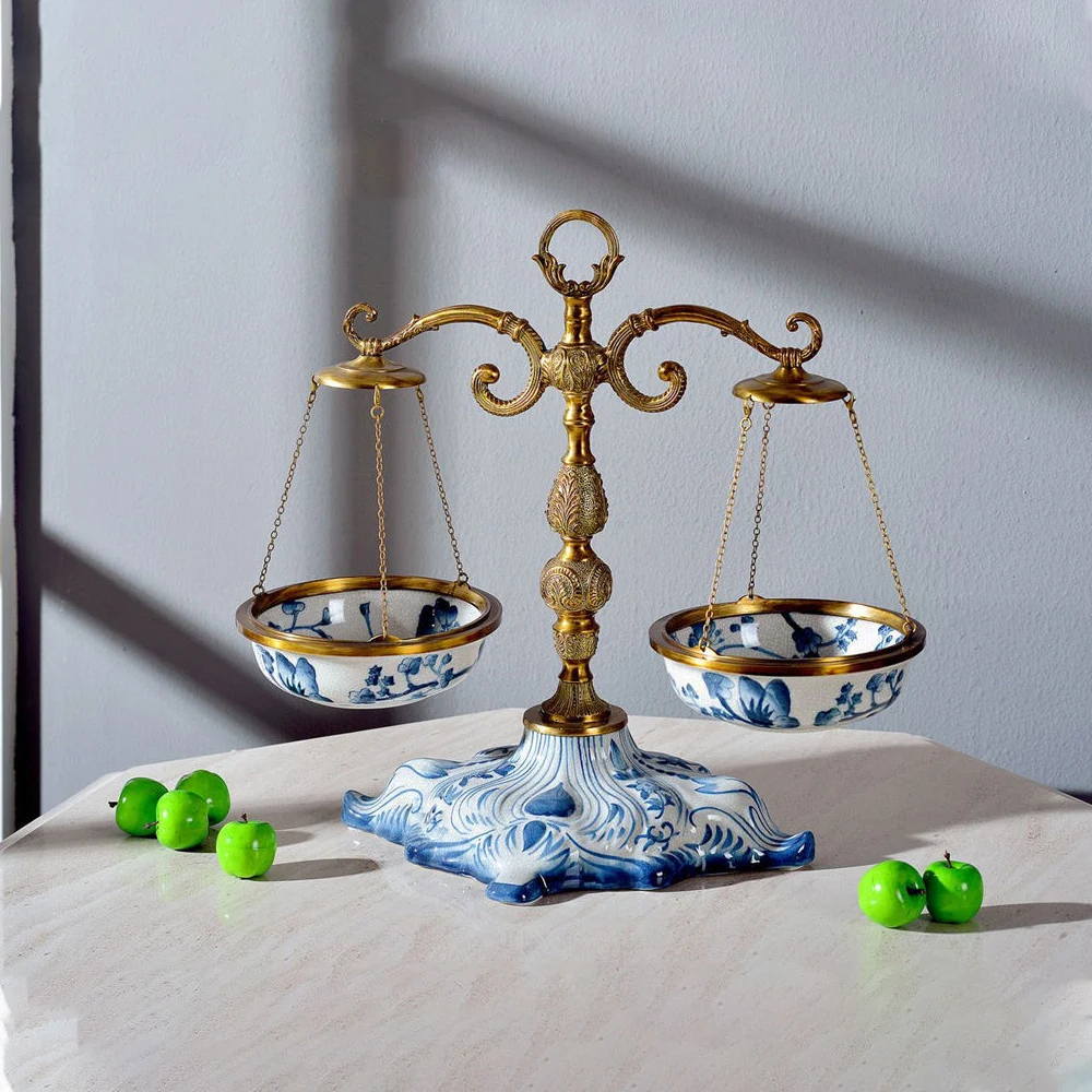 Table Decoration Gifts Home Decoration Hotel Art Fruit Plate Balance Brass Electroplated Fili Bowl Ceramic Fruit Plate