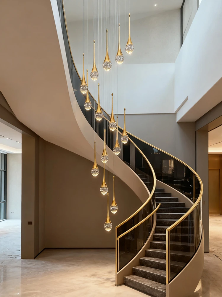 Modern Luxury Crystal Chandelier Hanging Staircase Pendent Lamp Kitchen Dining Room Pendant Light Bar Decoration Light pendent