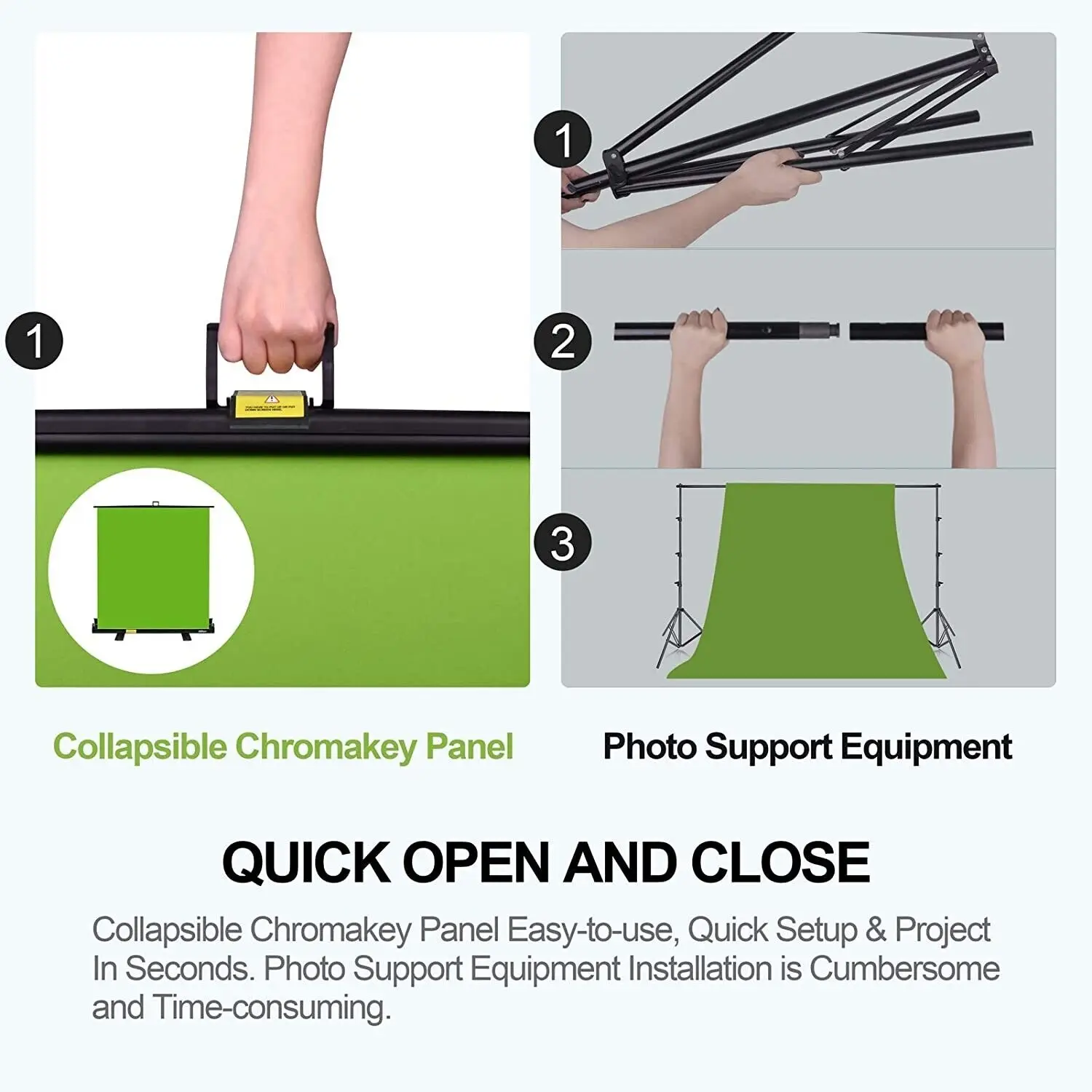 2x2.5m Auto Pull Up Photography Green Screen Collapsible Chroma Key Panel Backdrop Big Size  for Studio Live Game