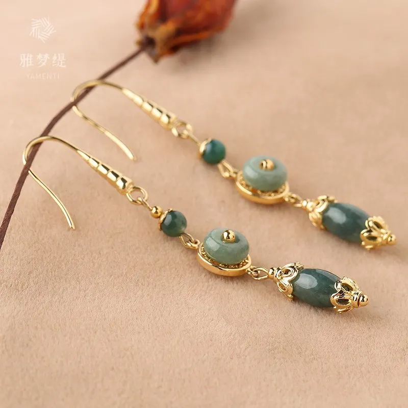 

Classical Style Jade Pulp Temperament Long Women's Earrings Retro Jewelry Gift