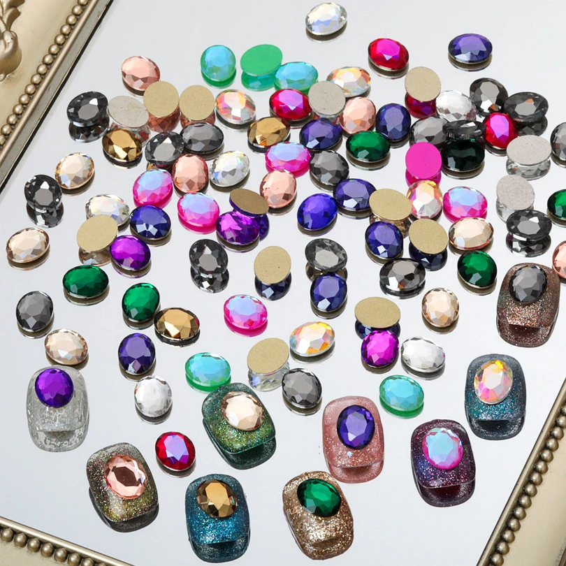 50PCS 3D Flatback Oval Nail Art Crystal Rhinestones Accessories For Nails Decccoration Design Manicure Decor Material Supplies