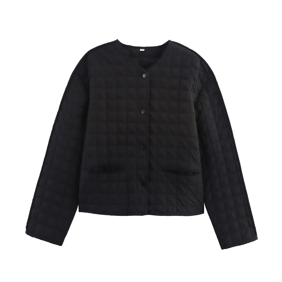 

2025 Winter Round Neck Long Sleeved Single Breasted Plaid Cotton Jacket for Women
