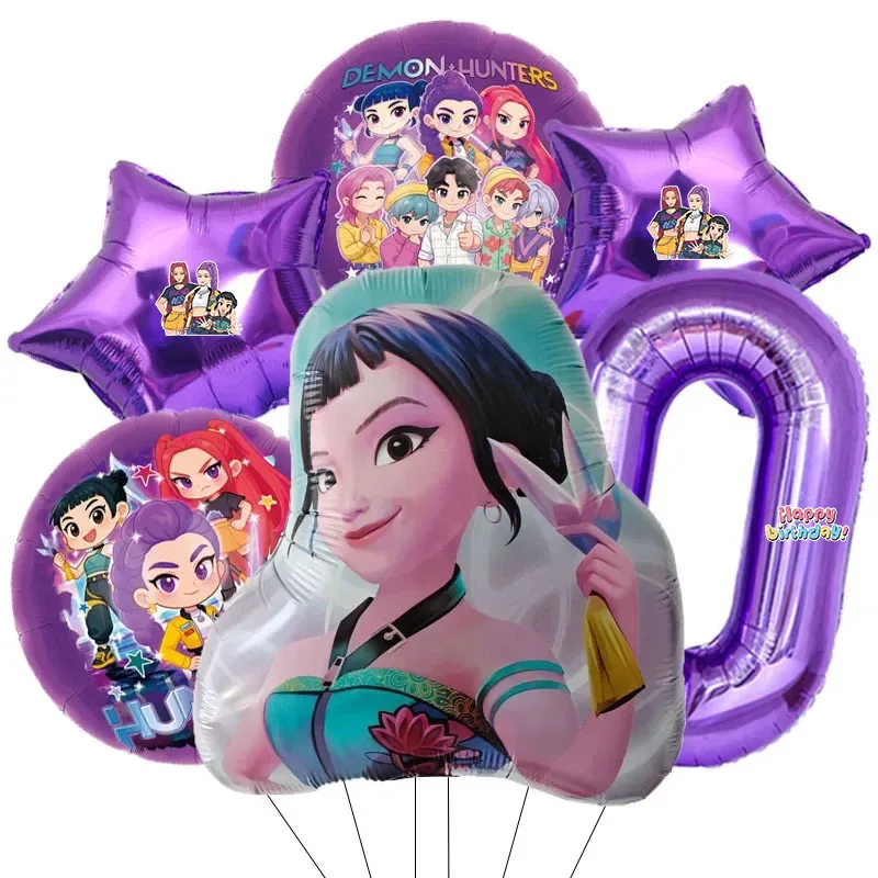 6 stuks paarse aluminiumfolie muziek meisje verjaardagsfeest decoratie ballon set cijfers 0-9 babyshower feestartikelen cadeau