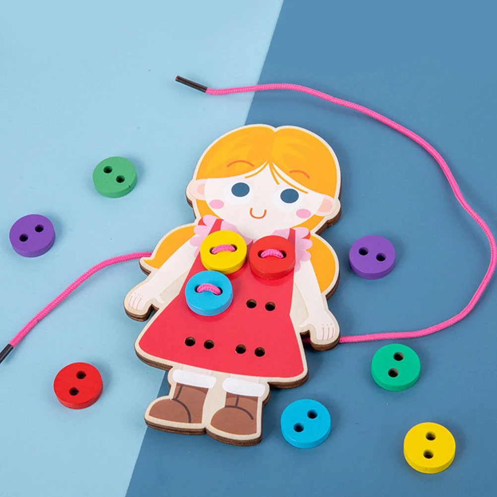 

2Pcs Wooden Clothes Lacing Educational Plaything Safe Smooth Edges Improve Childrens Patience Observation Skills