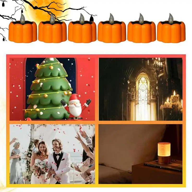 Pumpkin LED Light 6pcs Halloween Flickering Tealight Candle Flickering Solar Pumpkin Tea Lights For Party Home Centerpiece Table