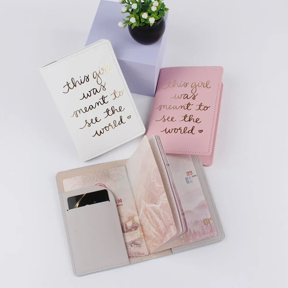 1Pcs Leather Letter Print Passport Cover Document Bag Travel Passport Holder ID Card Credit Card Holder Passport Wallet