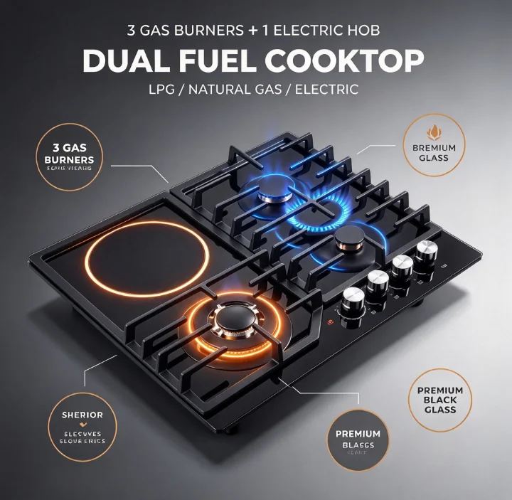 3+1 Burner Hybrid Stove Electric Combination Cooktop Modern Kitchen Cooker Home Countertop Portable Cooking Appliance