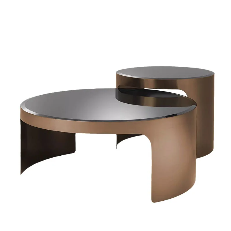 

Round high and low combination coffee table villa Italian minimalist light luxury Internet celebrity explosion stainless steel