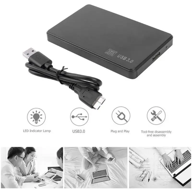 A29F-SATA To USB 3.0 Solid State Enclosure Mobile Hard Disk Cassette Black 2.5In For HDD SSD External Storage
