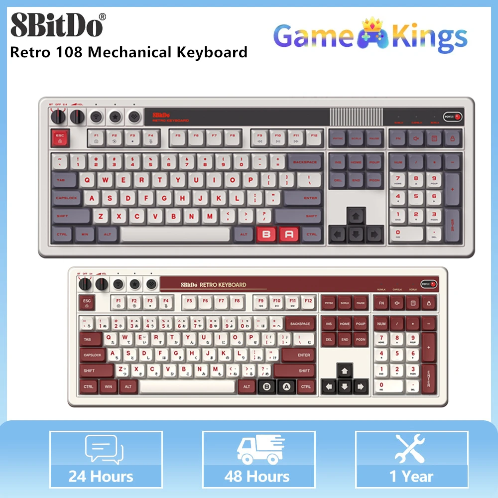 New 8Bitdo Retro 108 Mechanical Keyboard Bluetooth 2.4G USB-C Game Accessories,Dual Programmable Buttons For Windows Android