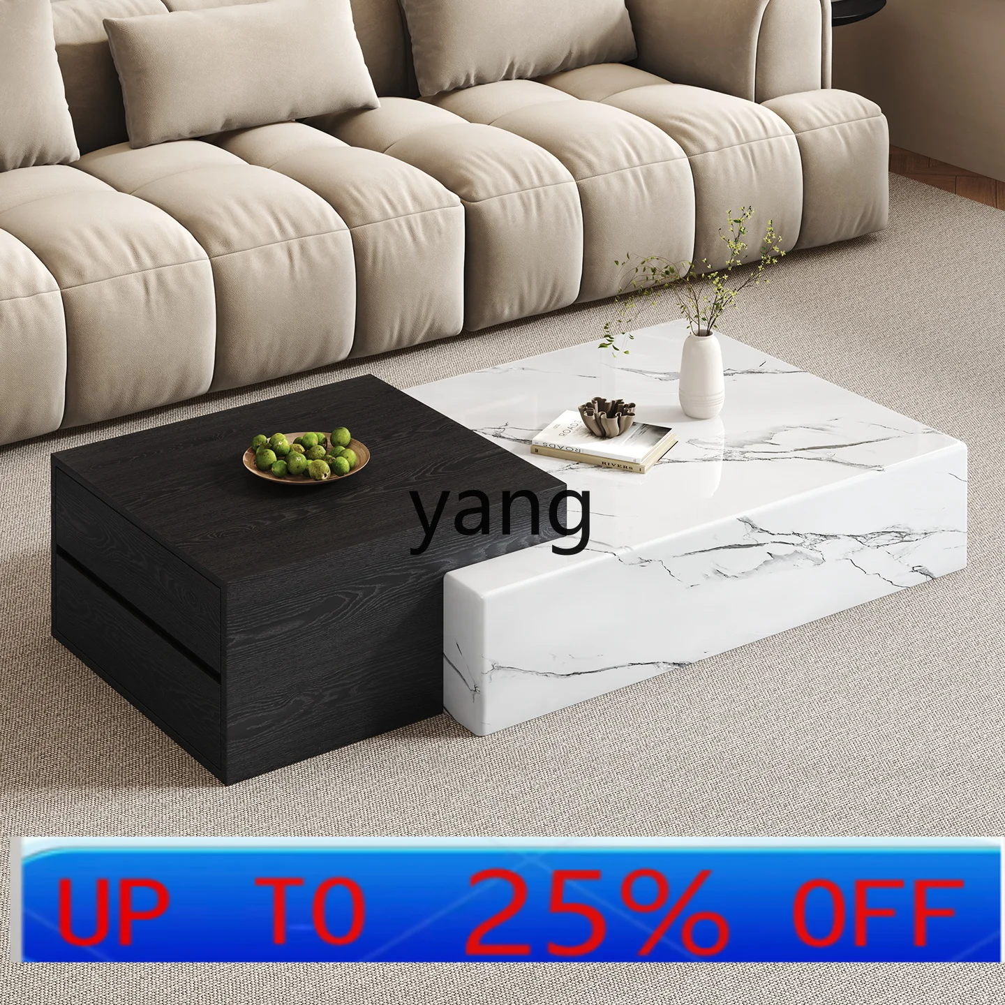 

LMM Italian minimalist marble coffee table black new living room home