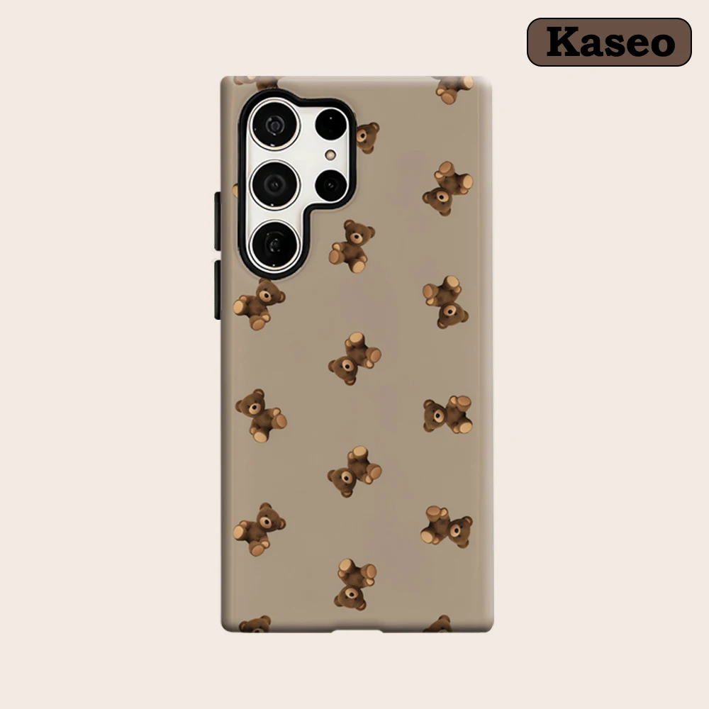 Kaseo Phone Case for Samsung Galaxy S26 S25 Ultra S24 S23 Ultra Plus Shockproof Double Layer Tan Teddy Bear Cover