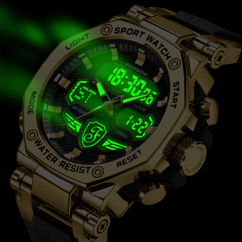 LIGE Military Sport Quartz Watch Men FOXBOX Top Brand Luxury Mens Watches Fashion Waterproof Dual Display Watch Men Reloj Hombre