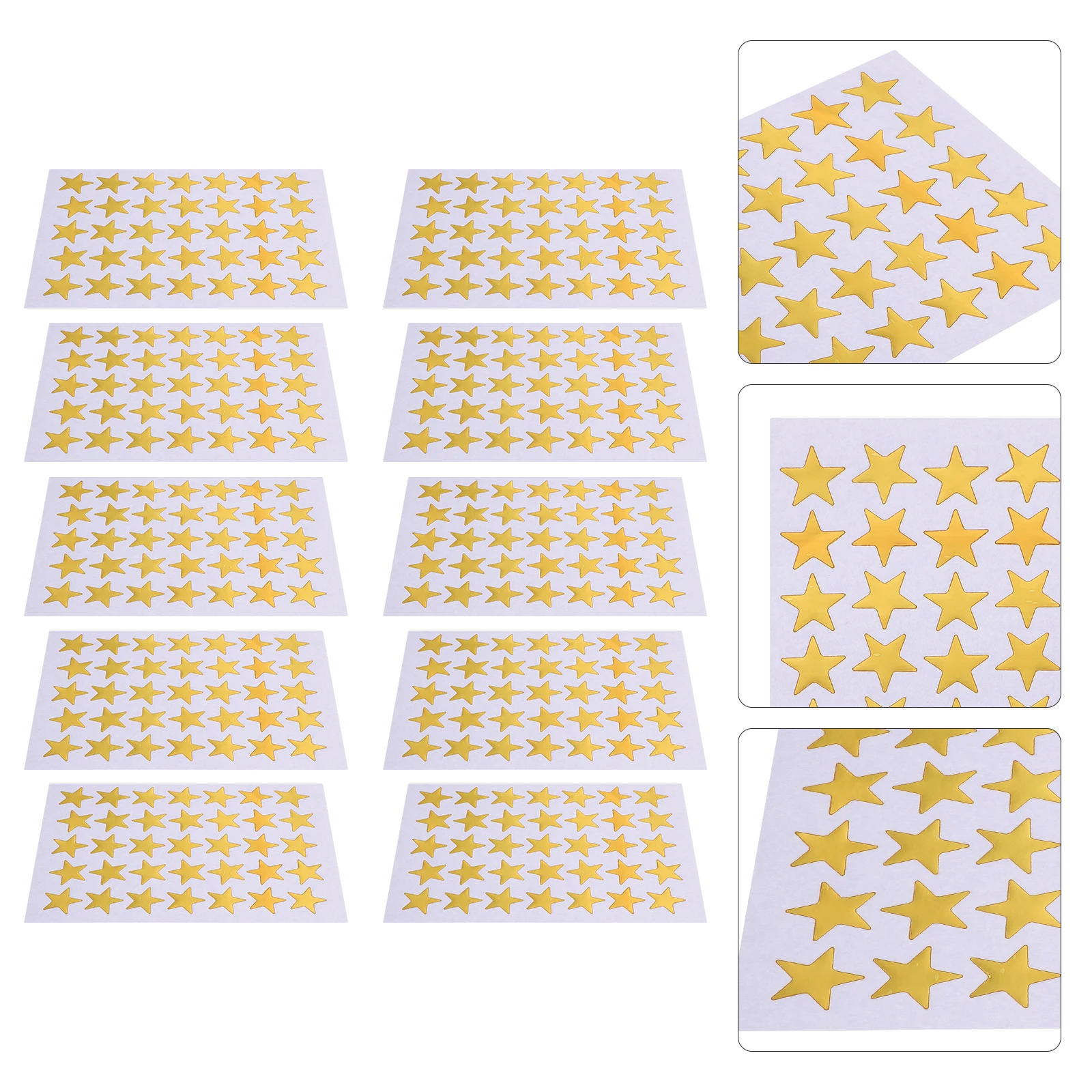 

10 Sheets Five pointed Star Stickers Golden Reward Labels for Kids School Office Craft Self adhesive Stationery