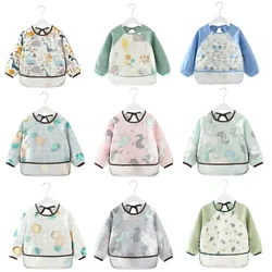 Child Apron Smock Baby Aprons Bibs Waterproof Long Sleeve Cute Car Fruit Boys Girls Bibs Kids Feeding Bib with Pocket Dinosaur