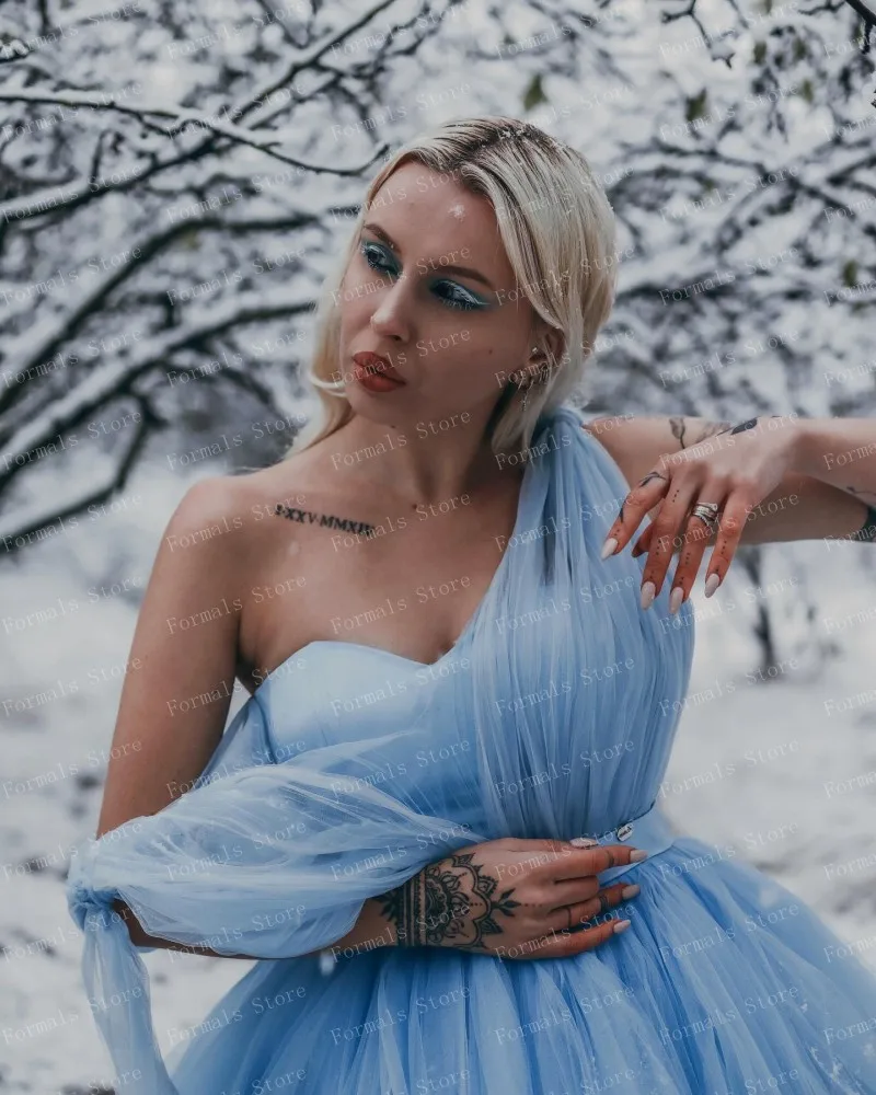 อย่างเป็นทางการ V คอ Layered พรหมชุด Gradient Blue ชุดราตรี Pretty เปิดกลับ A-Line เสื้อผ้าผู้หญิง PLUS ขนาดชุด