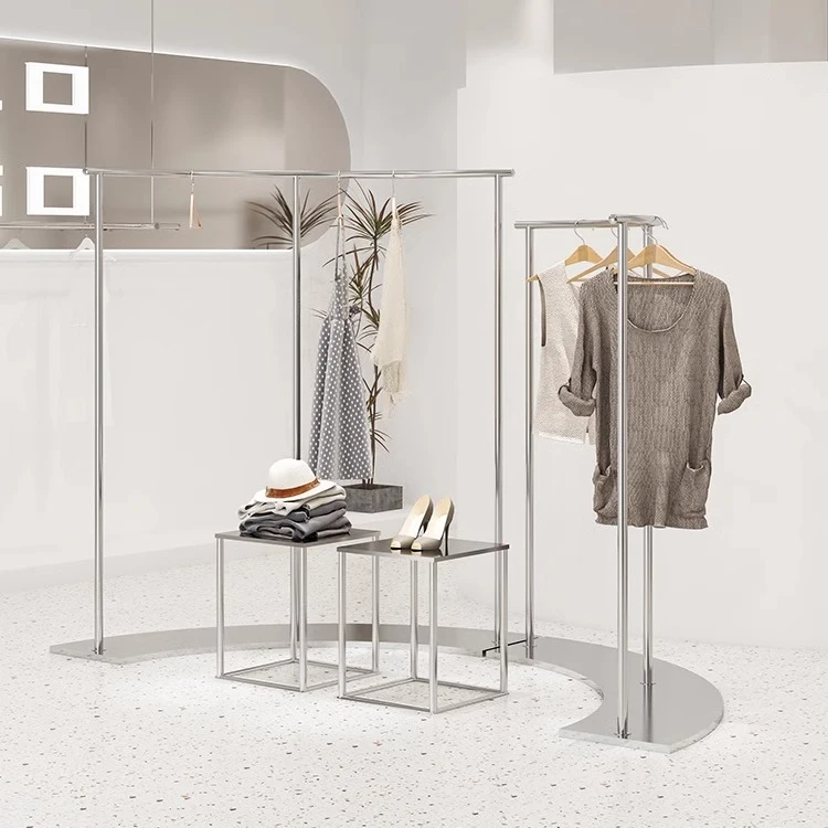 

Clothing store display rack Floor-to-ceiling stainless steel arc Nakajima display women's clothing rack Internet