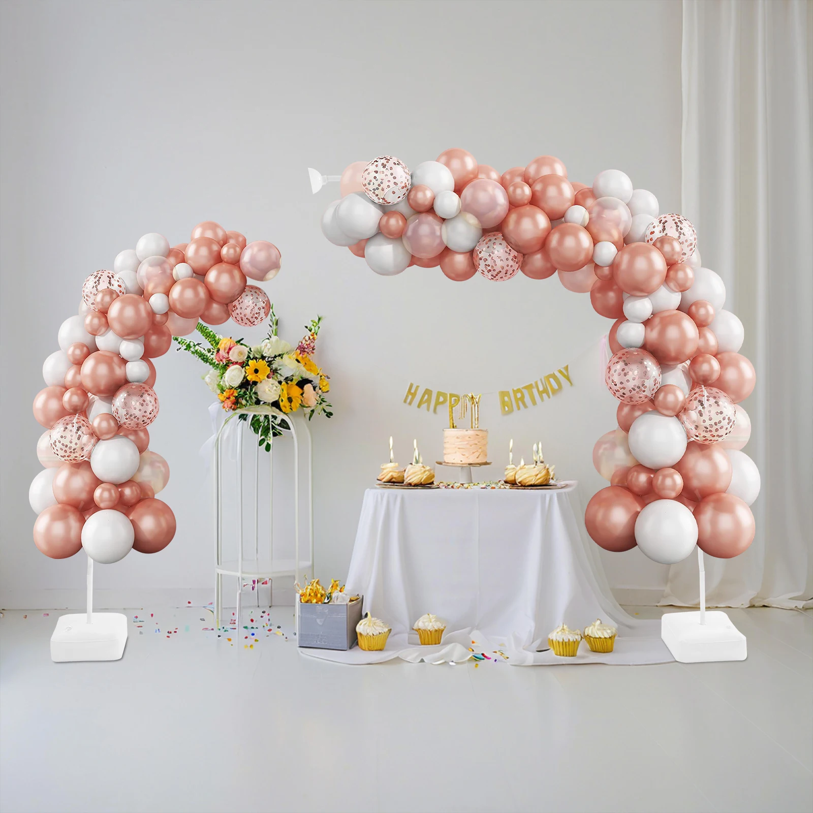 2PCS Supporto per palloncini Arco Telaio Piegatura libera Supporto per palloncini con base 1.5 + 2M Tubo fai da te Matrimonio Baby Shower Decorazioni per feste di compleanno