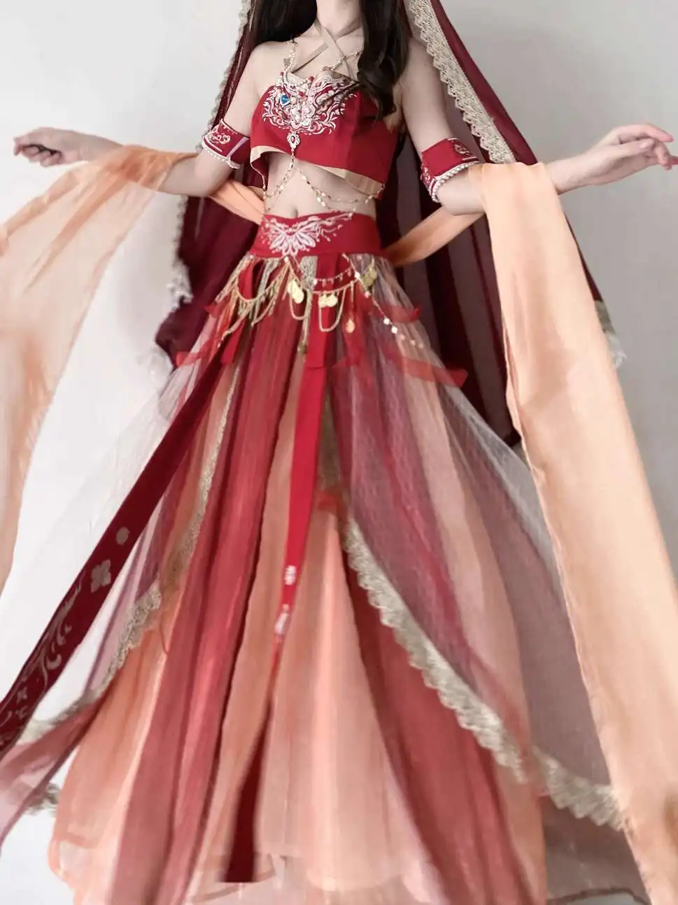 الشائعات الصحراوية Dunhuang تحلق Apsaras نمط غريب Hanfu تحسين عناصر هان الأميرة الرقص المناطق الغربية كوس تأثيري الأحمر #3