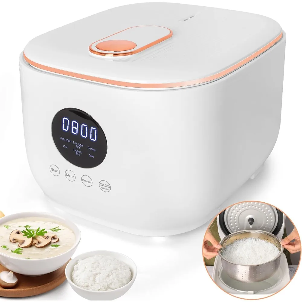 Small Low Carb Rice Cooker 6 Cup, Electric Mini Rice Cooker with Steamer Basket, Smart Rice Cooker Reducing Sugar (White)