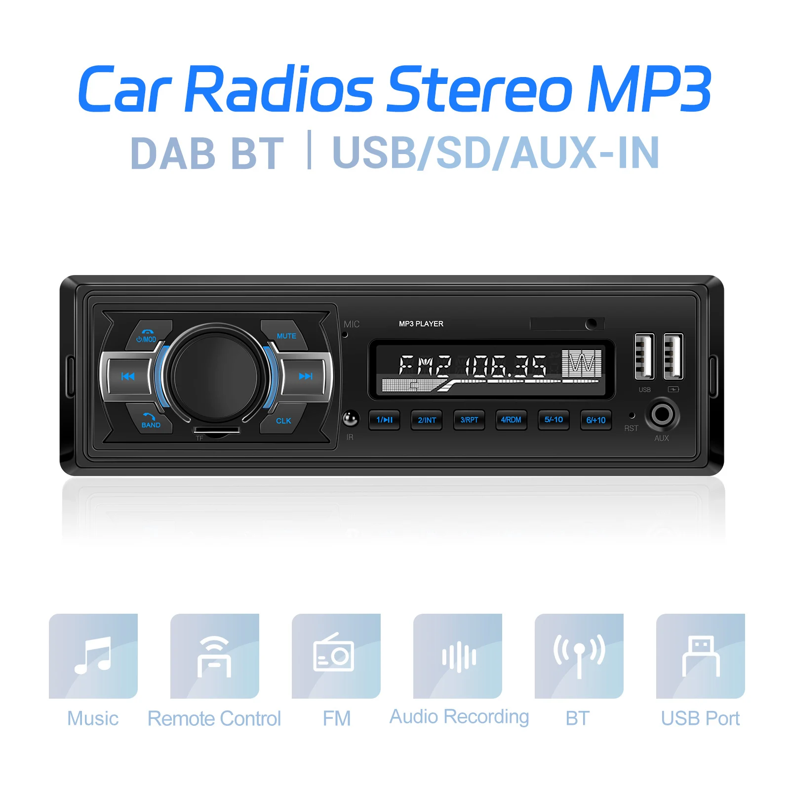 Podofo DIN In-Dash Car Radios Stereo DAB radio with Bluetooth support Audio Music Stereo 12V Car player FM Radio MP3 Player