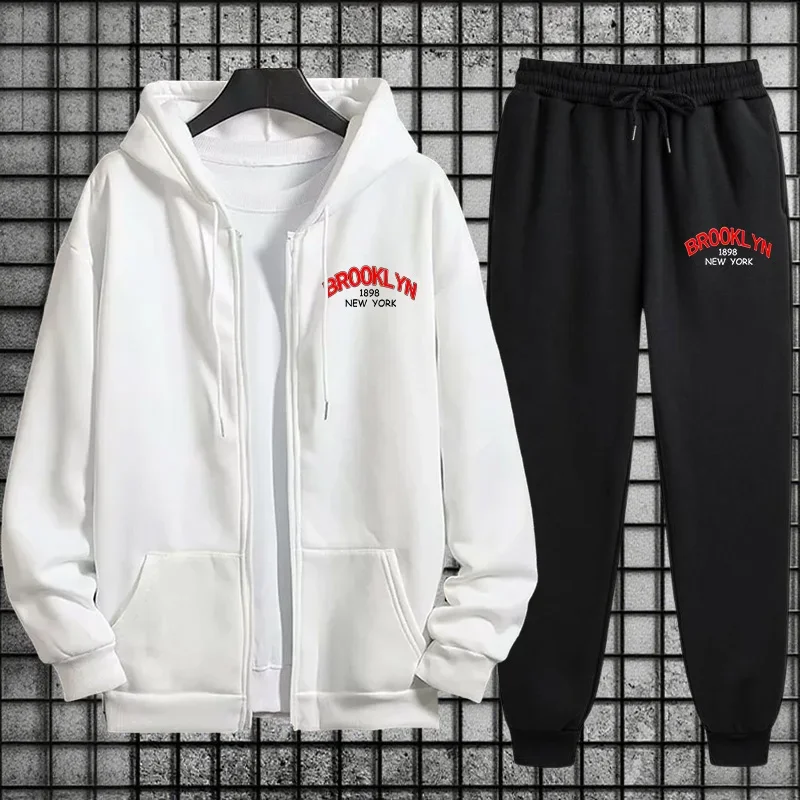 Mens Urban Streetwear Set 2025 New 2 Pieces Tracksuit Zipper Hoodie with Joggers Pants Autumn Winter Casual Fashion Outfit
