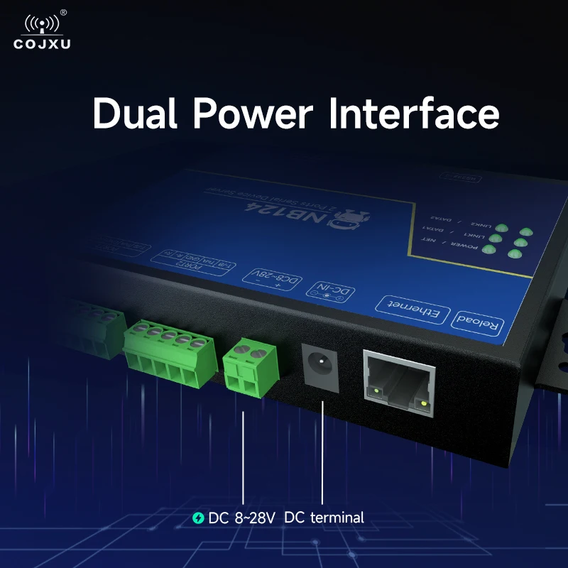 2-Channel Serial Server RS232/422/485 RJ45 Modbus Gateway XHCIOT NB124S TCP/UDP/MQTT DC 8-28V AT Command Build-in Watchdog