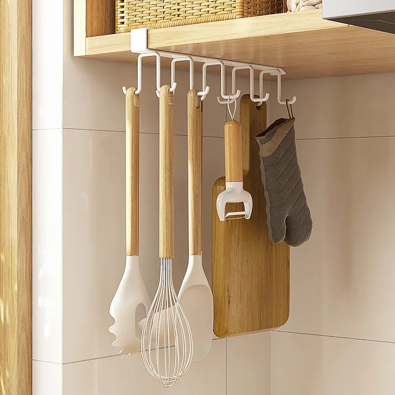 

Double Row Hanging Hooks No Punching Kitchen Cabinet Storage Hooks Ten Hook House Wardrobe Hanger Tie and Hat Coat Storage Rack