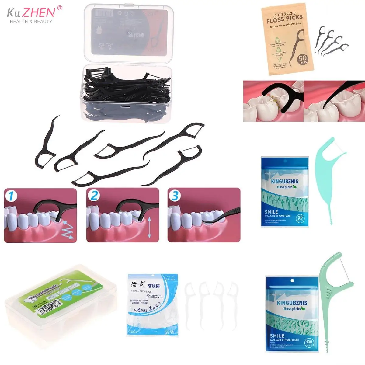 

50/100pc Bamboo Charcoal Dental Floss Teeth Sticks Tooth Pick Interdental Brush Teeth Clean Dental Floss Stick Toothpick Flosser