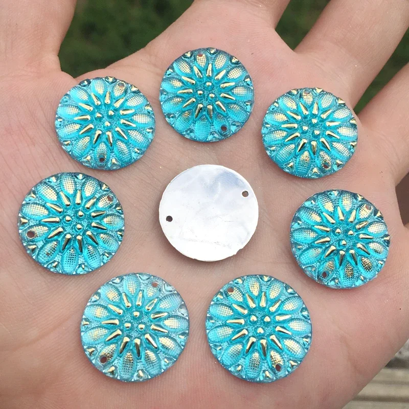 YUSDTSHA Crystal flatback Acryl cabochons accessories diy sew on Rhinestone button 2 holes 20mm 15pcs -B105