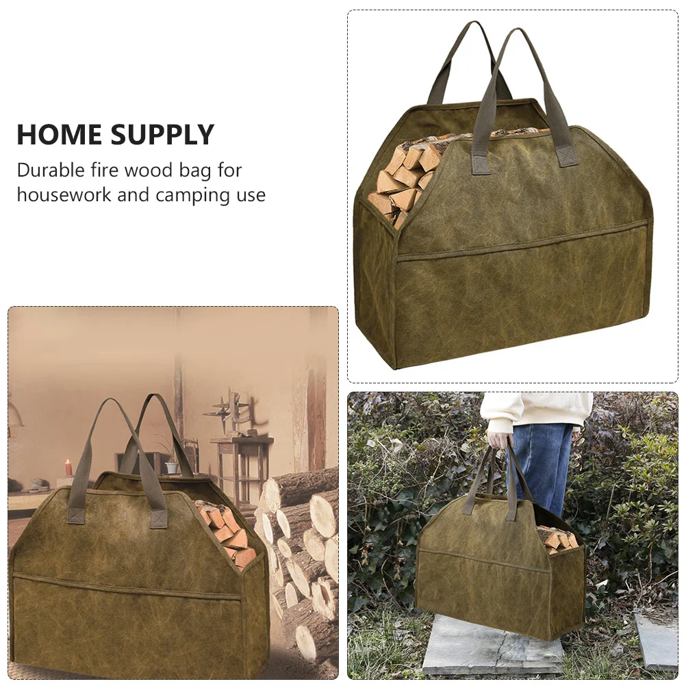 1pc Porable Storage Bag Large-capacity Firewood Storage Bag Handle Canvas Bag Firewood Bag Log Carrier Bag