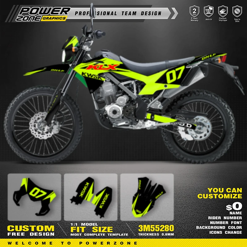 

PowerZone Custom Team Graphics Backgrounds Decals For 3M Stickers Kit For Kawasaki 2017-2022 KLX150BF Motorcycle 01
